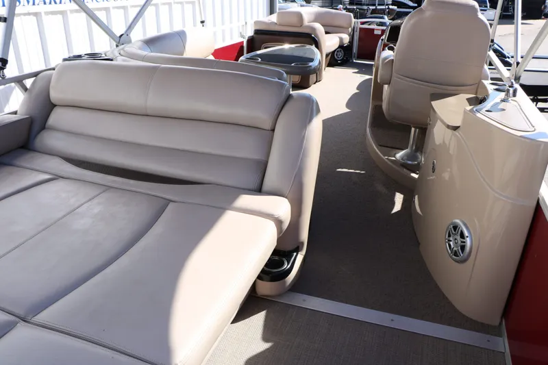 Slide: The Image of Interior of 2014 Sun Tracker Regency Party Barge 254 Xp3 with beige leather seating. - 30