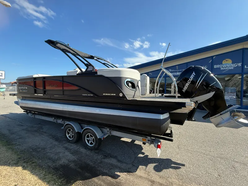 Slide: The Image of 2021 Barletta Corsa 23QCSS Coastal Edition pontoon boat on trailer. - 3