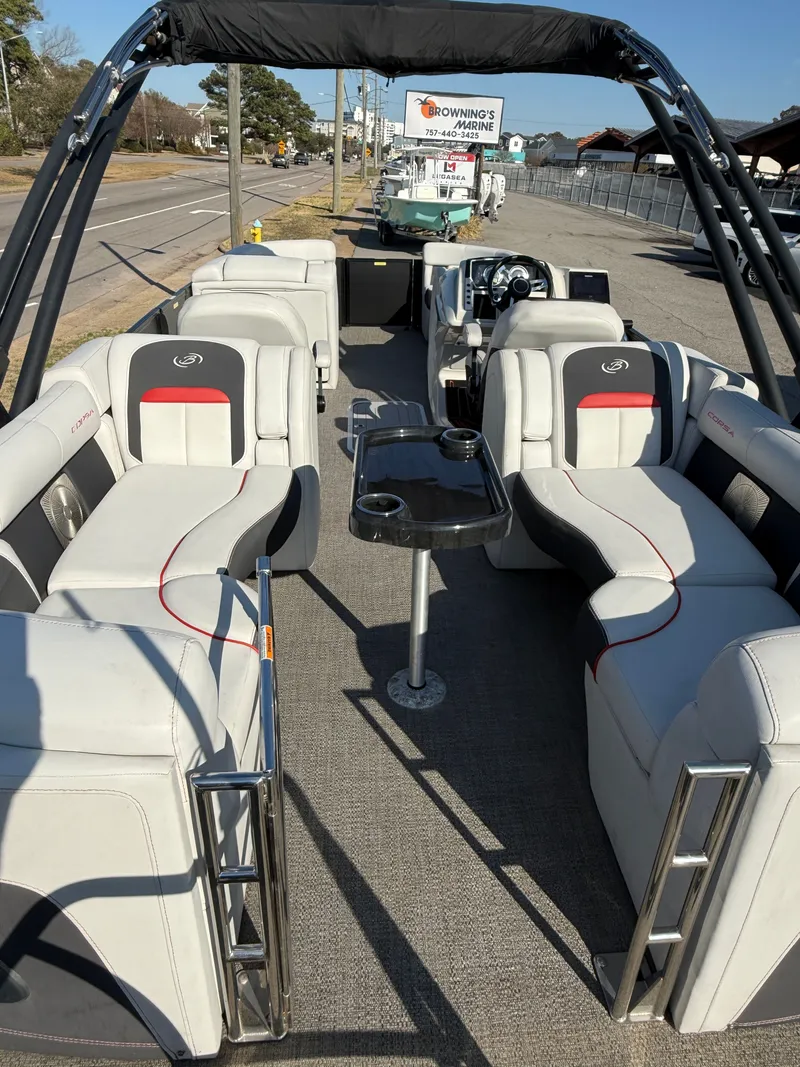 Slide: The Image of Interior of a 2021 Barletta Corsa 23QCSS pontoon boat with luxurious seating. - 5