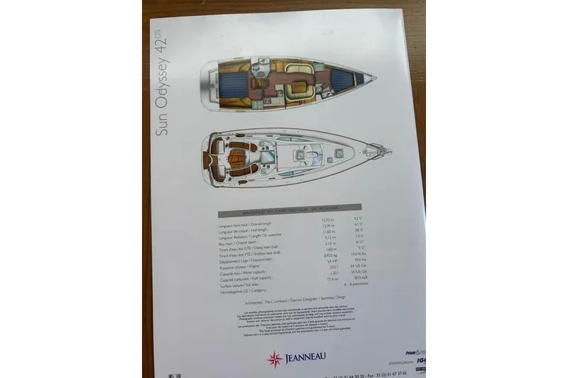 Slide: The Image of Diagram and specifications of 2007 Jeanneau Sun Odyssey 42 DS sailboat. - 53
