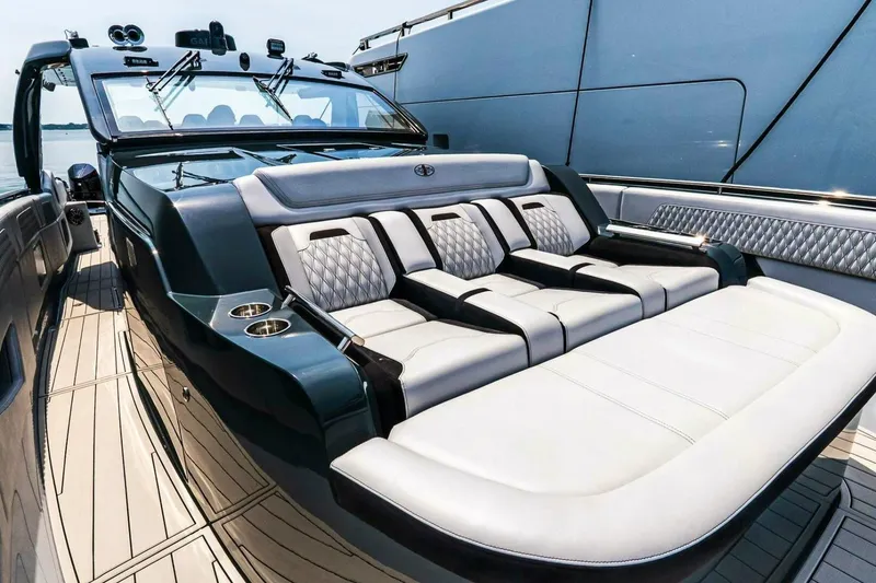 Slide: The Image of Luxurious seating on 2025 Cigarette 52' Thunder yacht, featuring sleek design and premium materials. - 31