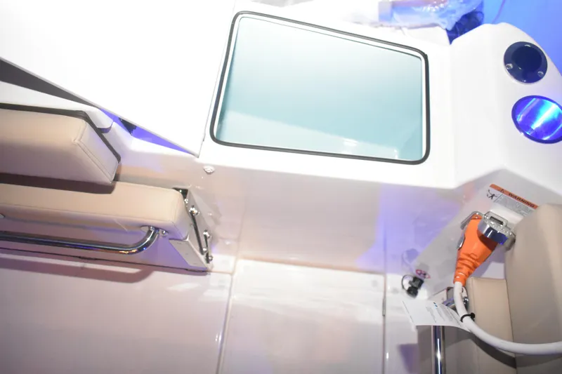 Slide: The Image of 2026 Cutwater C-248 Coupe interior with seating and electrical connections. - 16