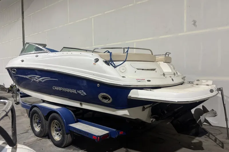 Slide: The Image of 2008 Chaparral 246 SSi boat on trailer in indoor storage facility. - 3