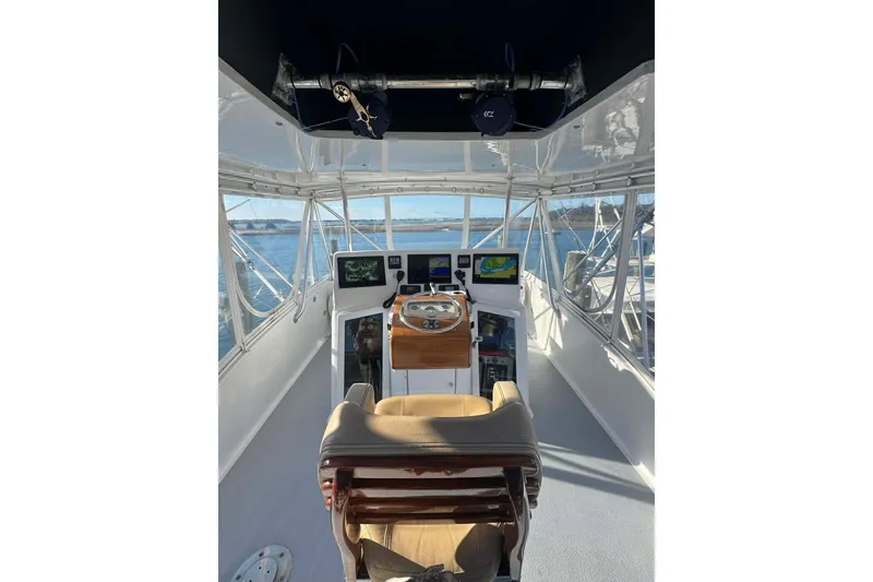 Slide: The Image of Interior view of 1992 Blackwell Custom Carolina boat cockpit with navigation equipment. - 4