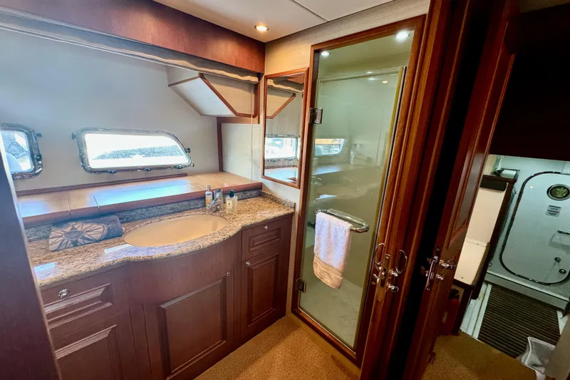 Slide: The Image of Luxurious bathroom interior of 2012 Grand Banks 53 Aleutian RP yacht. - 12