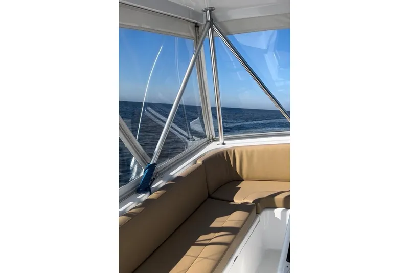 Slide: The Image of Interior view of 1998 Ocean 53 Convertible yacht with ocean backdrop. - 14