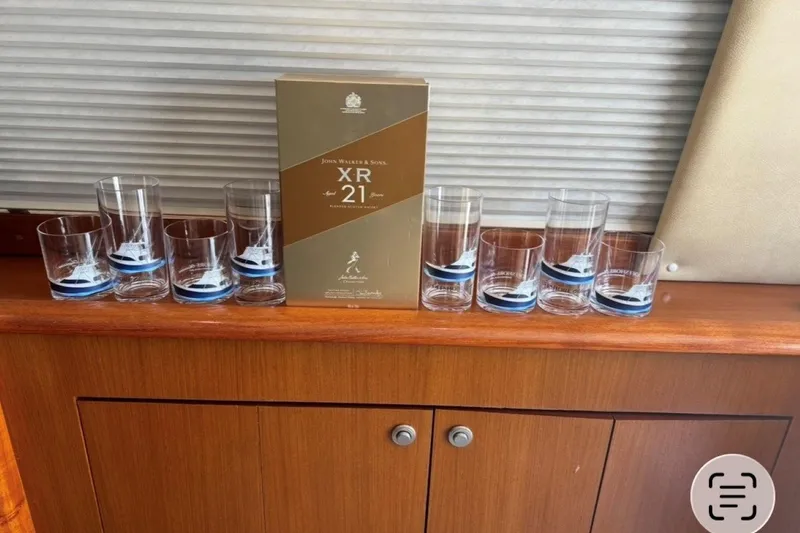 Slide: The Image of Whiskey box and glasses on Ocean 53 Convertible yacht, 1998 model. - 29