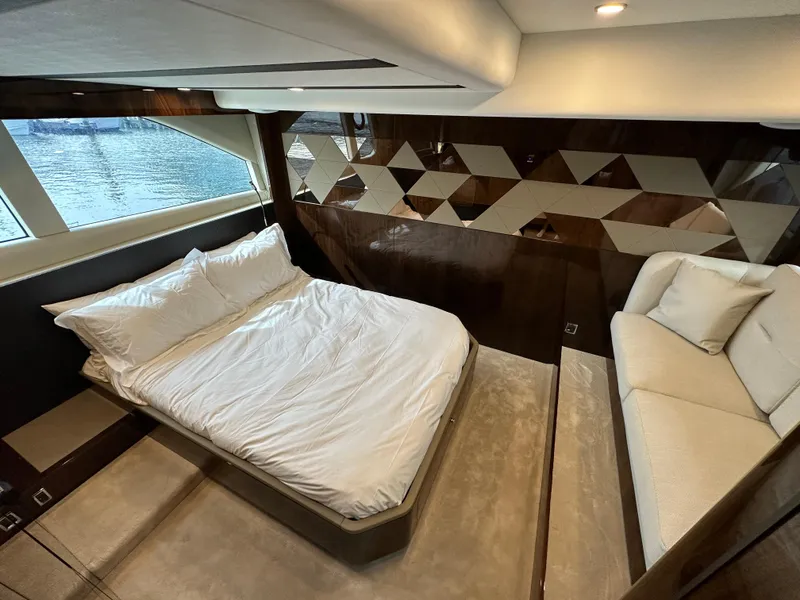 Slide: The Image of Luxurious bedroom interior of 2024 Fairline Targa 45 GT yacht with modern design. - 17