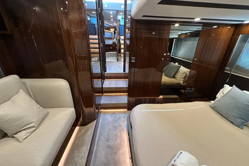 Slide: The Image of Luxurious bathroom in 2024 Fairline Targa 45 GT yacht, featuring modern fixtures and elegant design. - 45
