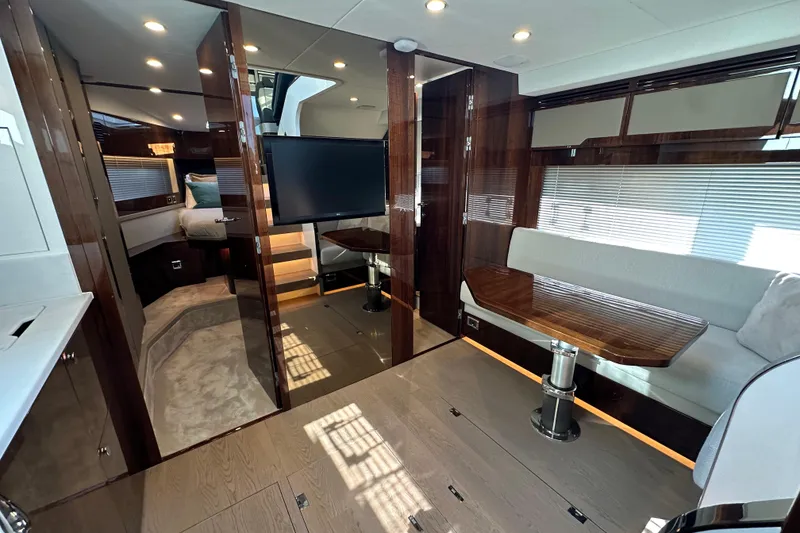 Slide: The Image of Luxurious bedroom interior of 2024 Fairline Targa 45 GT yacht with modern design elements. - 47