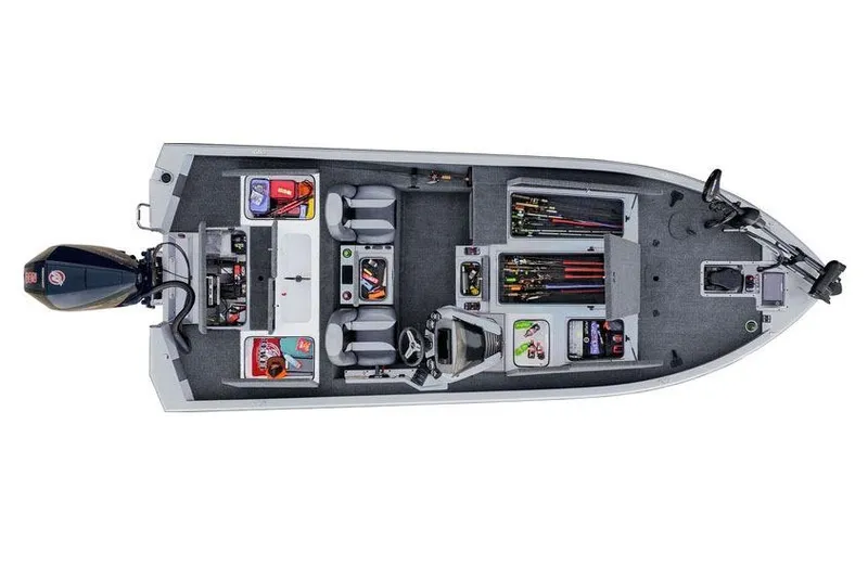 Slide: The Image of Manufacturer Provided Image: 2026 Vexus AVX 2080 fishing boat, top view, showcasing storage compartments and seating layout. - 4