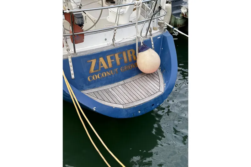 Slide: The Image of 1981 Bristol 41.1 Aft Cockpit sailboat named "Zaffiro" docked in Coconut Grove marina. - 3