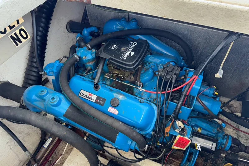 Slide: The Image of Engine compartment of a 1993 Gibson 44 Cabin Yacht with Crusader engine. - 44
