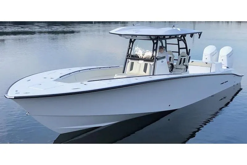 The Image of Manufacturer Provided Image: 2026 Cape Horn 39 T boat on calm water, featuring sleek design and twin engines. - 0