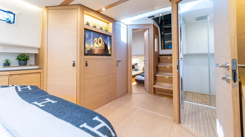 Slide: The Image of Luxurious interior of 2022 Pardo Yachts 50, featuring modern wood finishes and elegant design. - 43