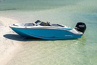 Slide: The Image of 2024 Bayliner Element M17 boat on trailer with Mercury outboard motor. - 3