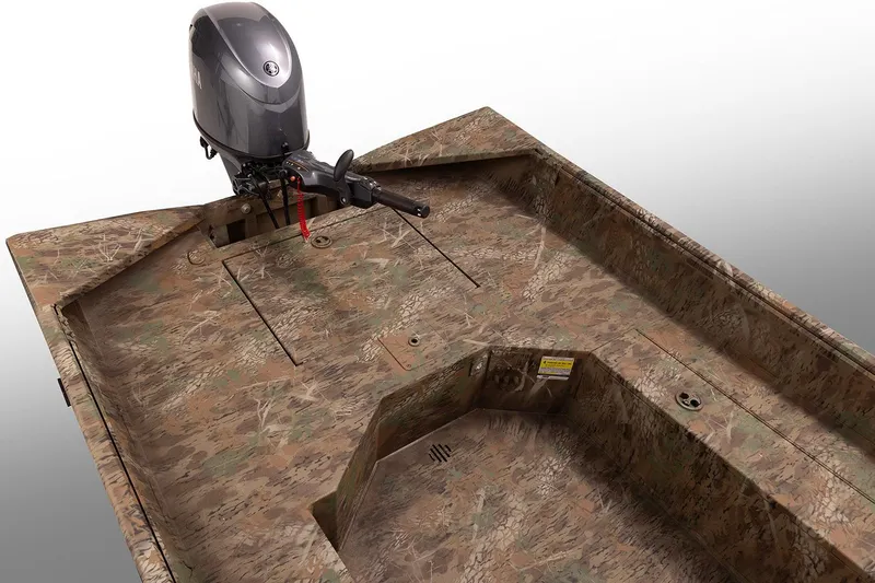 Slide: The Image of Manufacturer Provided Image: 2026 G3 Gator Tough 17 DK boat with camouflage design and outboard motor. - 6