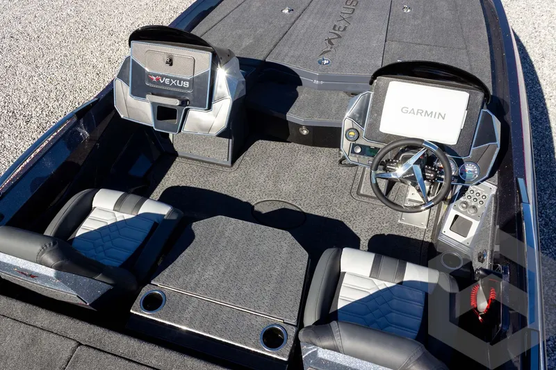 Slide: The Image of 2026 Vexus VXs21 boat interior with Garmin navigation system and dual seating. - 20