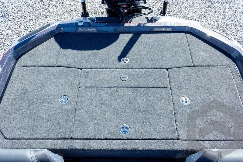 Slide: The Image of 2026 Vexus VXs21 boat deck with carpeted storage compartments and metal latches. - 35