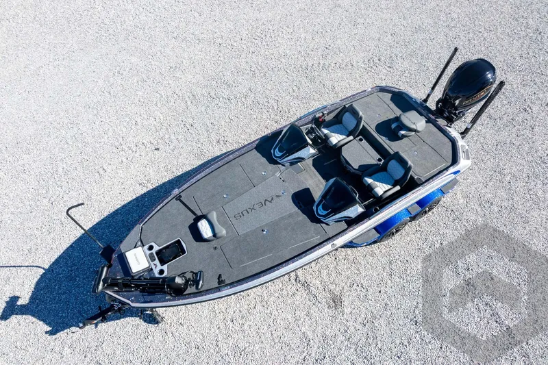 Slide: The Image of 2026 Vexus VXs21 boat, aerial view, showcasing seating and deck layout. - 48