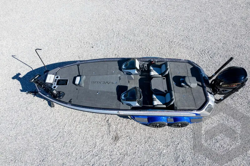 Slide: The Image of 2026 Vexus VXs21 boat, aerial view, sleek design, dual seats, powerful engine. - 49