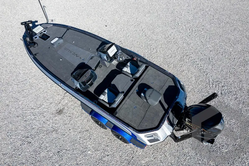 Slide: The Image of 2026 Vexus VXs21 fishing boat, aerial view, showcasing sleek design and spacious deck. - 50