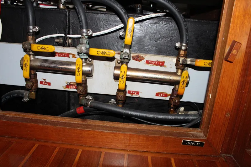 Slide: The Image of Fuel line system with valves in a 1990 Slocum 43 sailboat. - 26