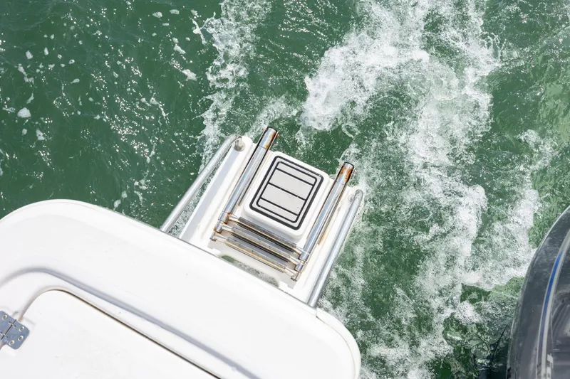 Slide: The Image of 2019 Sea Fox 220 Viper boat ladder over green ocean water. - 11