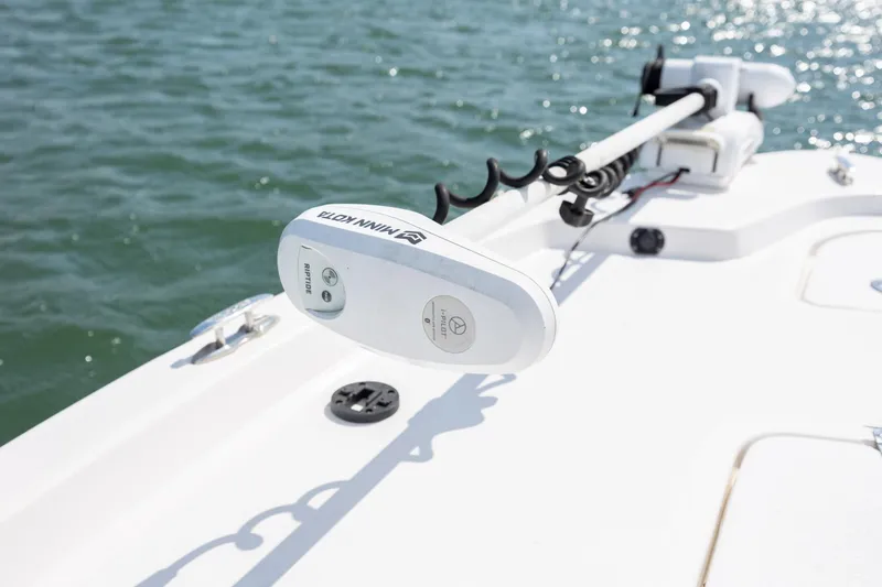 Slide: The Image of Minn Kota Riptide motor on 2019 Sea Fox 220 Viper boat in water. - 18
