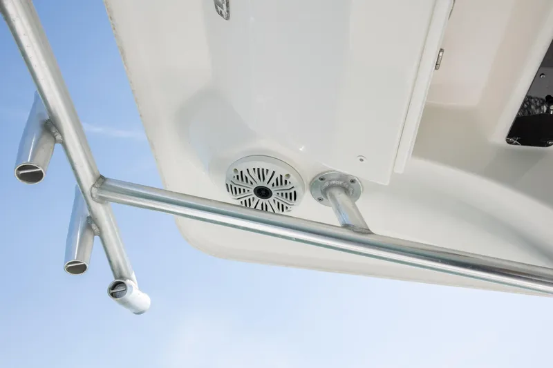 Slide: The Image of 2019 Sea Fox 220 Viper boat underside with speaker and metal railing. - 22