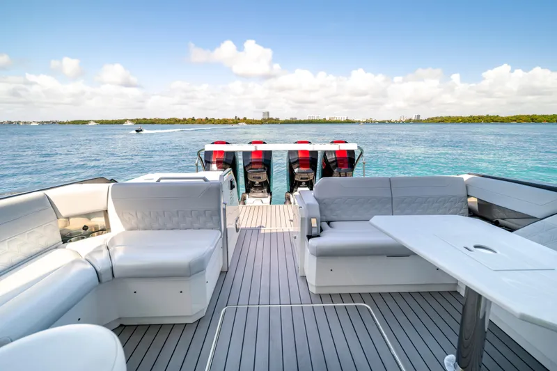 Slide: The Image of Luxurious 2022 Formula 500 Super Sport Crossover yacht interior with scenic ocean view. - 25