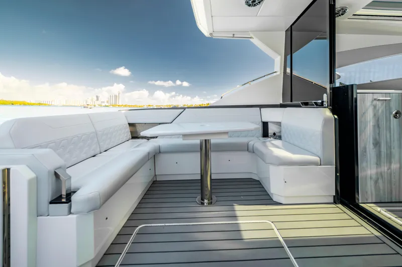 Slide: The Image of Luxurious seating area on 2022 Formula 500 Super Sport Crossover yacht, with ocean view. - 34