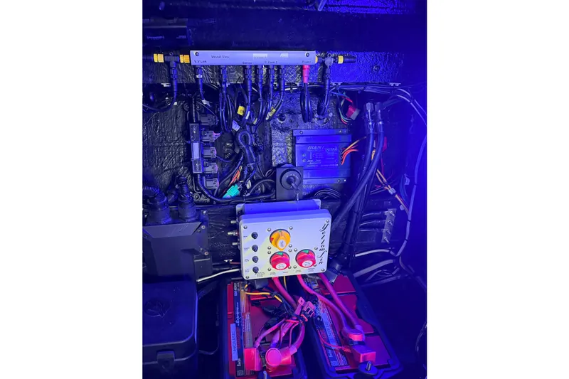 Slide: The Image of Electrical system of a 2025 Yellowfin 24 Bay CE boat, featuring wiring and components. - 12