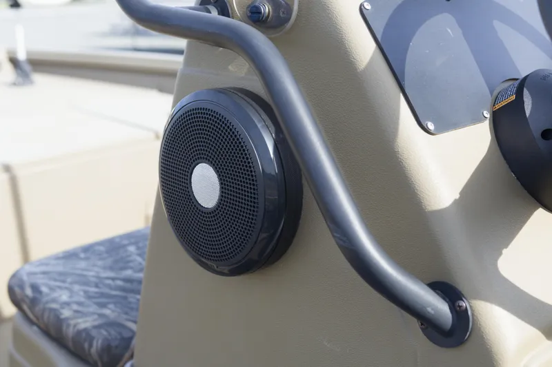 Slide: The Image of 2023 G3 Gator Tough 18 CC boat console with speaker and handle detail. - 11