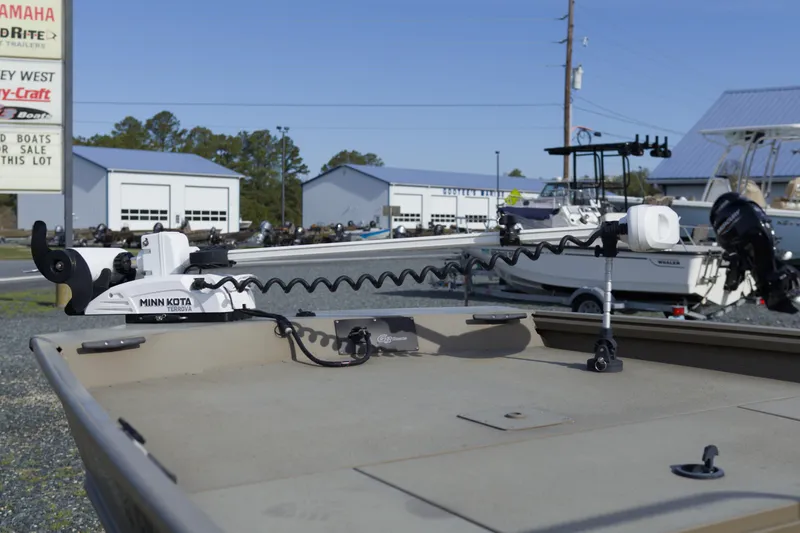 Slide: The Image of 2023 G3 Gator Tough 18 CC boat with Minn Kota Terrova motor in dealership lot. - 3