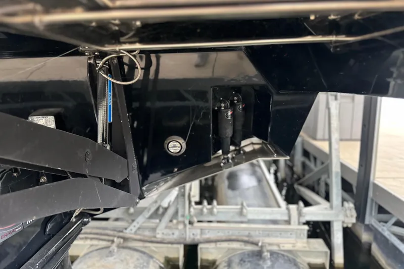 Slide: The Image of Close-up of 2023 Sea Ray SLX 400 boat's mechanical components and structure. - 22