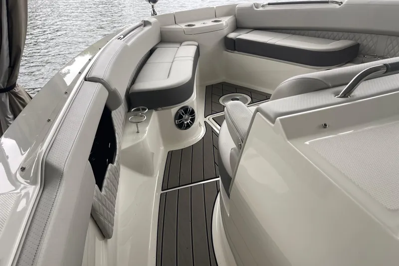 Slide: The Image of Luxurious interior of 2023 Sea Ray SLX 400 boat with elegant seating and sleek design. - 54