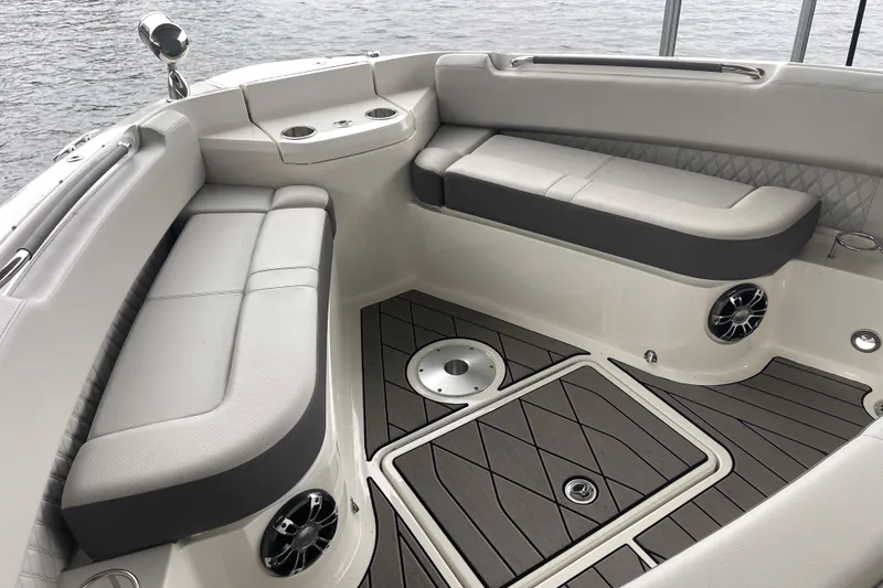 Slide: The Image of Luxurious seating area on 2023 Sea Ray SLX 400 boat with elegant design. - 56