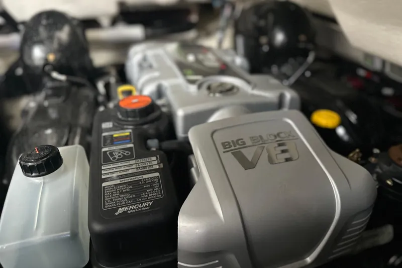 Slide: The Image of 2023 Sea Ray SLX 400 engine featuring a powerful Big Block V8. - 72