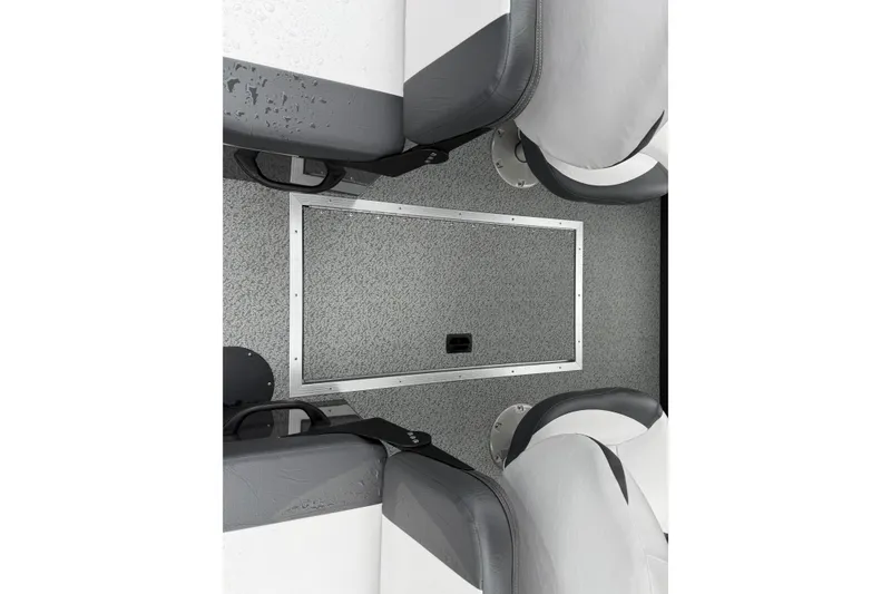 Slide: The Image of Interior view of 2026 Smoker Craft Osprey 172 boat, featuring seating and storage compartment. - 11