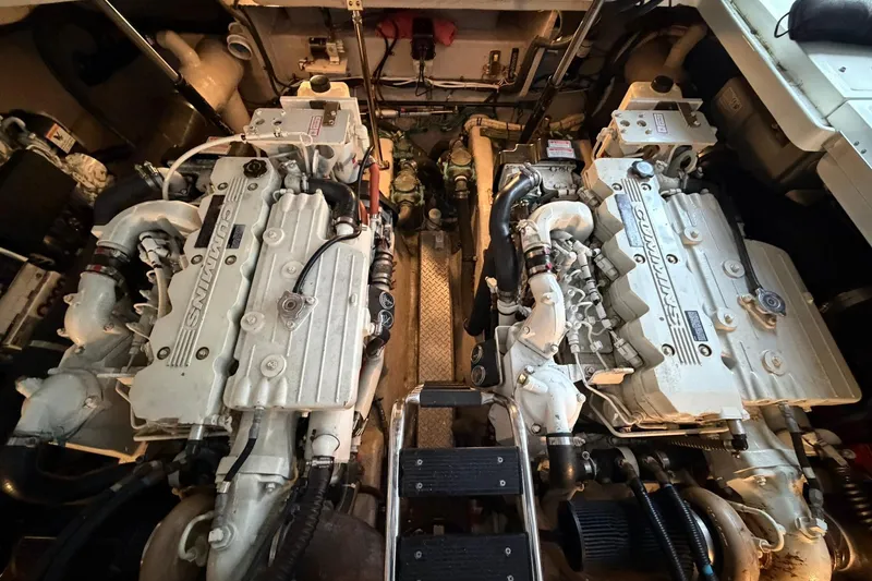 Slide: The Image of Engine room of a 2005 Sea Ray 390 Sundancer with twin Cummins engines. - 32