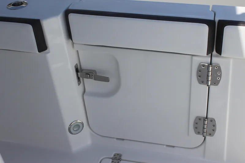 Slide: The Image of 2023 Crevalle 33 CSF boat hatch with stainless steel hinges and latch. - 26