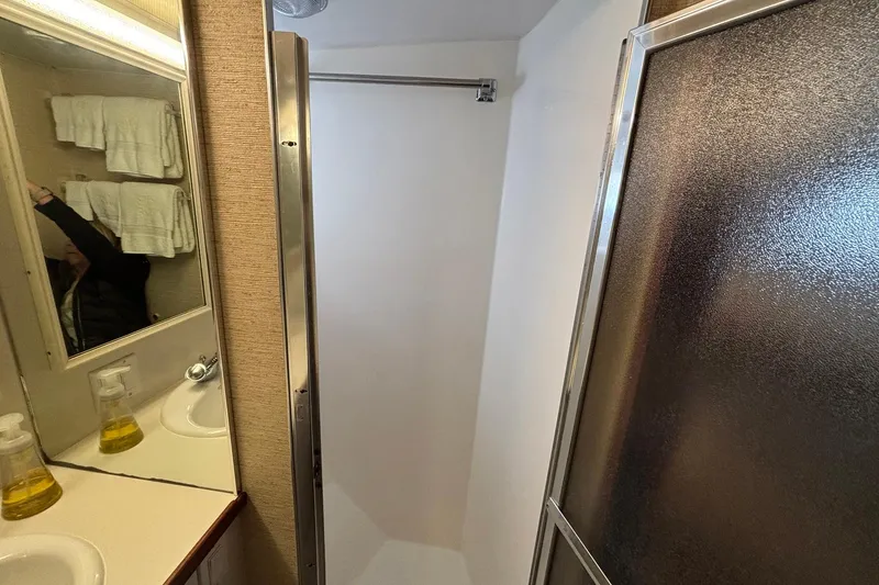 Slide: The Image of Bathroom interior of 1979 Hatteras 53 Motor Yacht with shower and sink. - 27
