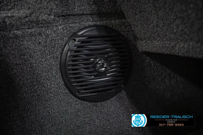 Slide: The Image of Speaker installed in 2022 Lund 1875 Impact boat interior, Reeder Trausch Marine logo visible. - 44