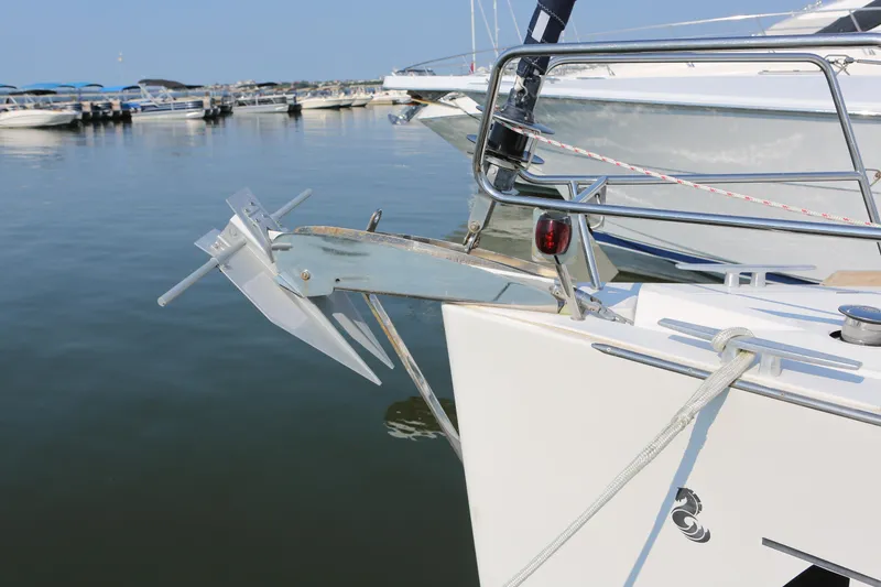 Slide: The Image of Bow of 2014 Beneteau Oceanis 41 yacht with anchor, docked in marina. - 4