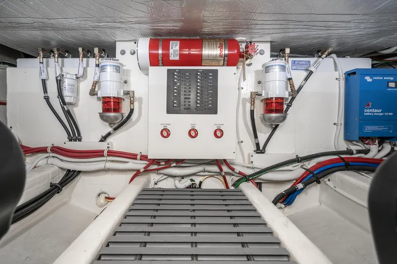 Slide: The Image of Engine room of 2020 Tiara Yachts C39 Coupe with fire suppression system. - 47