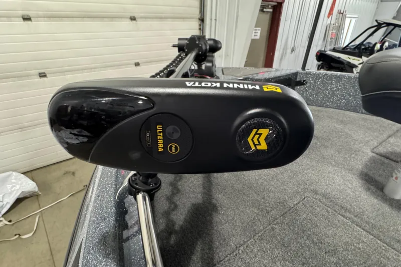 Slide: The Image of Minn Kota Ulterra motor on 2026 Nitro ZV19 Sport boat deck. - 13