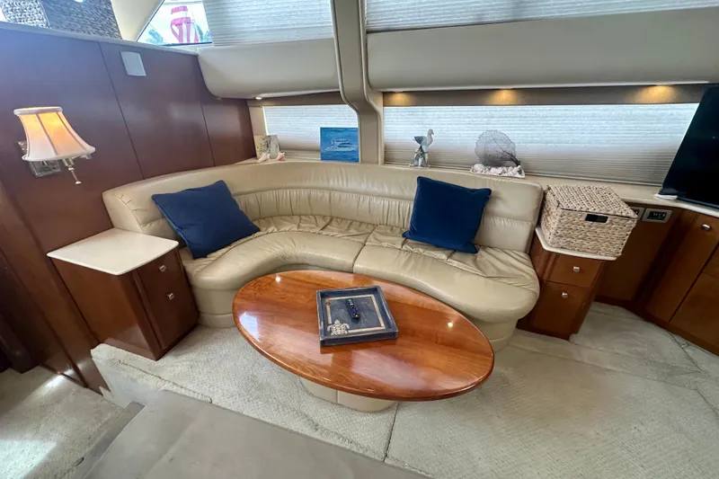 Slide: The Image of Luxurious interior of 2005 Meridian 459 Motoryacht with leather seating and wooden accents. - 20