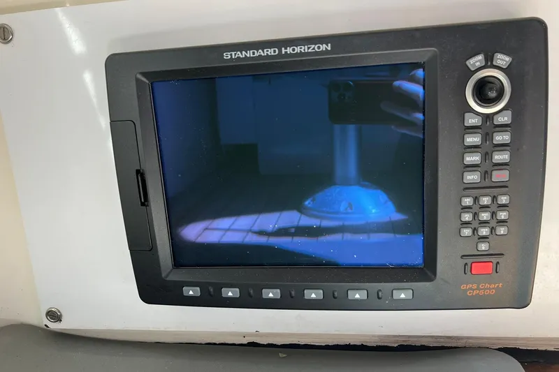 Slide: The Image of Standard Horizon GPS chart plotter on 1976 Rare HARRIS 36 EXPRESS boat. - 15