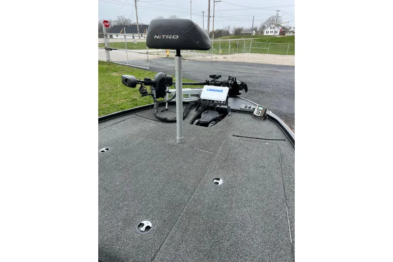 Slide: The Image of 2019 Nitro Z18 boat deck with Lowrance electronics and trolling motor. - 5